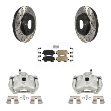 Front Brake Coated Caliper Drill Slotted Rotor Ceramic Pad Kit For 2012 Hyundai Veloster KCD-100257N