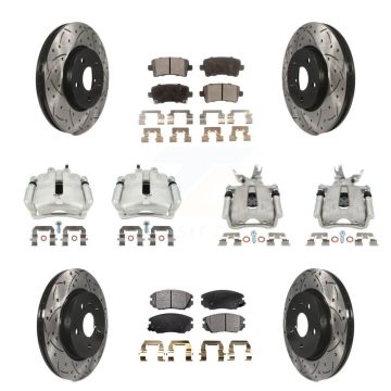 Front Rear Disc Brake Coated Caliper Drilled Slot Rotor Semi-Metallic Pad Kit (10Pc) For KCD-100257P