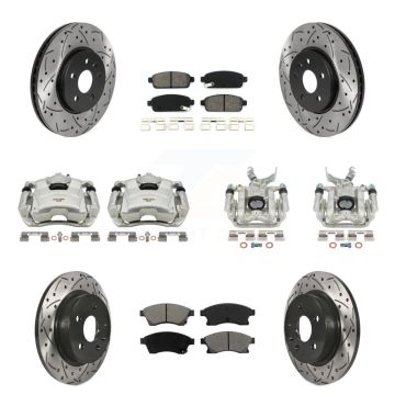 Front Rear Disc Brake Coated Caliper Drilled Slot Rotor Semi-Metallic Pad Kit (10Pc) For KCD-100257S