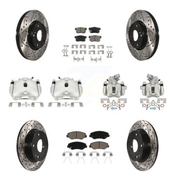 Front Rear Brake Caliper Drilled Slot Rotor Ceramic Pad Kit (10Pc) For Honda Civic Acura KCD-100258C