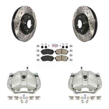Front Disc Brake Coated Caliper Drilled Slotted Rotors And Ceramic Pads Kit For Mazda 6 KCD-100258N