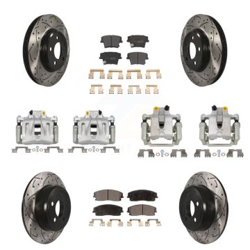Front Rear Brake Caliper Drill Slotted Rotors Semi-Metallic Pad Kit (10Pc) For Dodge 300 KCD-100258P