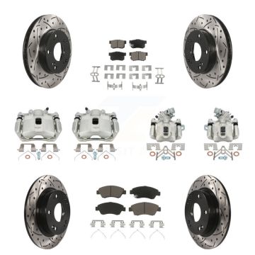 Front Rear Brake Coat Caliper Drill Slot Rotor Ceramic Pad Kit (10Pc) For Acura ILX 1.5L KCD-100259C