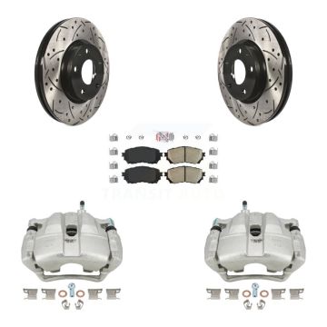 Front Disc Brake Coated Caliper Drilled Slotted Rotors And Ceramic Pads Kit For Mazda 6 KCD-100259N