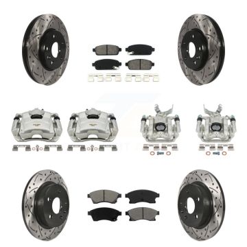 Front Rear Disc Brake Coated Caliper Drilled Slot Rotor Semi-Metallic Pad Kit (10Pc) For KCD-100259S
