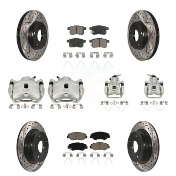 Front Rear Brake Coated Caliper Drill Slot Rotor Ceramic Pad Kit (10Pc) For Honda Accord KCD-100260C