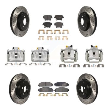 Front Rear Brake Caliper Drill Slot Rotor Semi-Metallic Pad Kit (10Pc) For Dodge Charger KCD-100260P