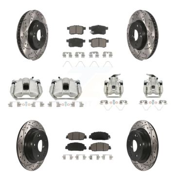 Front Rear Brake Coated Caliper Drill Slot Rotor Ceramic Pad Kit (10Pc) For Honda Accord KCD-100261C