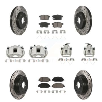 Front Rear Brake Coated Caliper Drill Slot Rotor Ceramic Pad Kit (10Pc) For Honda Accord KCD-100262C