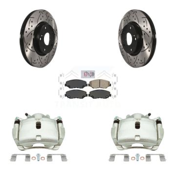 Front Brake Coated Caliper Drill Slotted Rotors Ceramic Pad Kit For 2005-2006 Honda CR-V KCD-100262N