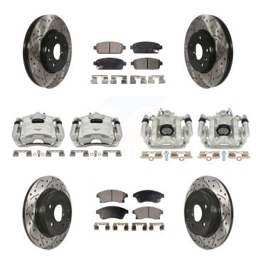 Front Rear Brake Caliper Drill Slotted Rotors Semi-Metallic Pad Kit (10Pc) For Chevrolet KCD-100262P