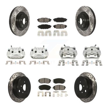 Front Rear Brake Coated Caliper Drill Slot Rotor Semi-Metallic Pad Kit (10Pc) For Subaru KCD-100262S