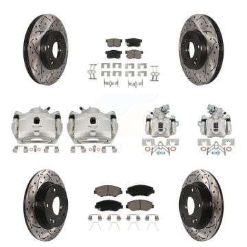 Front Rear Brake Caliper Drilled Slot Rotor Ceramic Pad Kit (10Pc) For Honda Civic Acura KCD-100263C