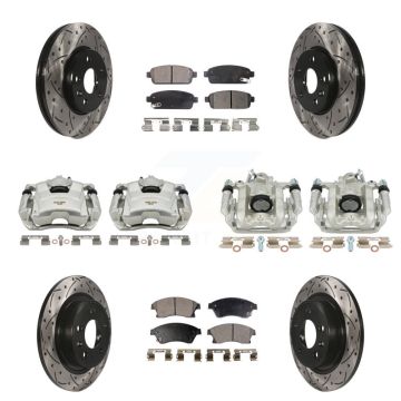 Front Rear Disc Brake Coated Caliper Drilled Slot Rotor Semi-Metallic Pad Kit (10Pc) For KCD-100263P
