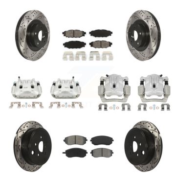 Front Rear Brake Caliper Drill Slot Rotor Semi-Metallic Pad Kit (10Pc) For Subaru Legacy KCD-100263S