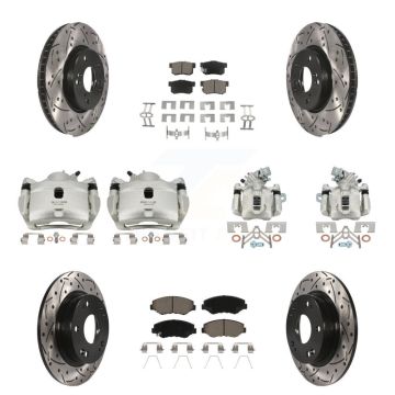 Front Rear Brake Coated Caliper Drill Slot Rotors Ceramic Pad Kit (10Pc) For Honda Civic KCD-100264C