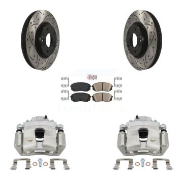 Front Disc Brake Coated Caliper Drilled Slotted Rotor Ceramic Pad Kit For Hyundai Sonata KCD-100264N