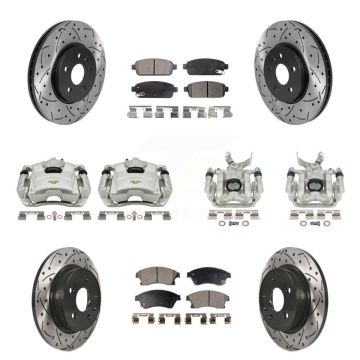 Front Rear Disc Brake Coated Caliper Drilled Slot Rotor Semi-Metallic Pad Kit (10Pc) For KCD-100264P