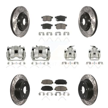 Front Rear Brake Coated Caliper Drill Slot Rotor Ceramic Pad Kit (10Pc) For Honda Accord KCD-100265C