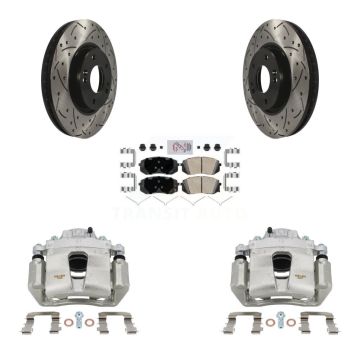 Front Disc Brake Coated Caliper Drilled Slotted Rotor Ceramic Pad Kit For Hyundai Sonata KCD-100265N