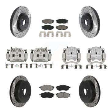 Front Rear Brake Caliper Drill Slot Rotor Semi-Metallic Pad Kit (10Pc) For Subaru Legacy KCD-100265S