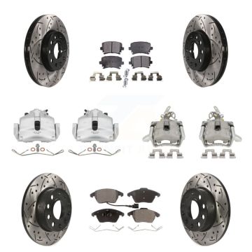 Front Rear Brake Caliper Drilled Slot Rotor Ceramic Pad Kit (10Pc) For Volkswagen Rabbit KCD-100265T