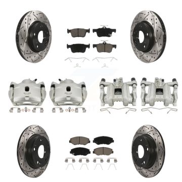 Front Rear Brake Coated Caliper Drill Slot Rotors Ceramic Pad Kit (10Pc) For Honda Civic KCD-100266C