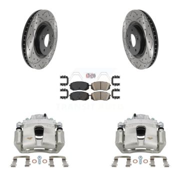 Front Brake Coat Caliper Drill Slot Rotors Ceramic Pad Kit For Hyundai Sonata Kia Optima KCD-100266N