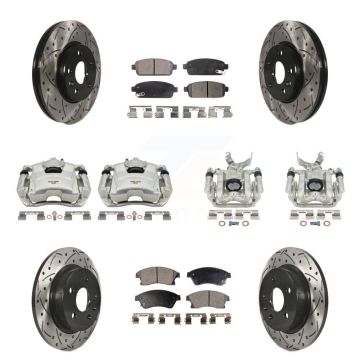 Front Rear Disc Brake Coated Caliper Drilled Slot Rotor Semi-Metallic Pad Kit (10Pc) For KCD-100266P
