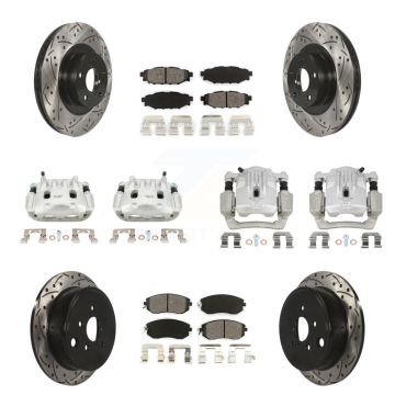 Front Rear Brake Caliper Drill Slot Rotor Semi-Metallic Pad Kit (10Pc) For Subaru Legacy KCD-100266S