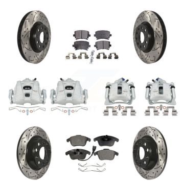 Front Rear Brake Caliper Drilled Slot Rotor Ceramic Pad Kit (10Pc) For Volkswagen Tiguan KCD-100266T