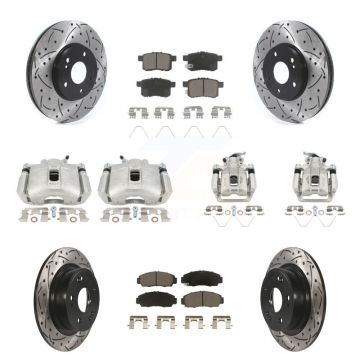 Front Rear Brake Caliper Drill Slot Rotors Ceramic Pad Kit (10Pc) For Honda Accord Acura KCD-100267C