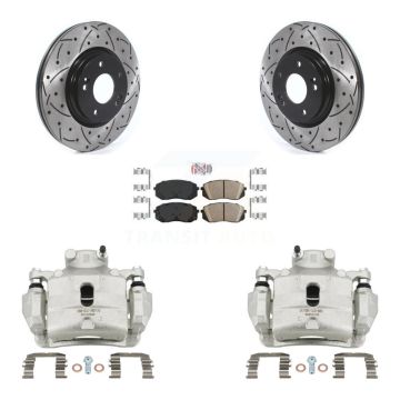Front Brake Coat Caliper Drill Slot Rotors Ceramic Pad Kit For Hyundai Sonata Kia Optima KCD-100267N