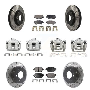 Front Rear Brake Caliper Drilled Slot Rotor Semi-Metallic Pad Kit (10Pc) For Hyundai Kia KCD-100267P