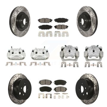 Front Rear Brake Caliper Drill Slotted Rotors Semi-Metallic Pad Kit (10Pc) For Subaru XV KCD-100267S
