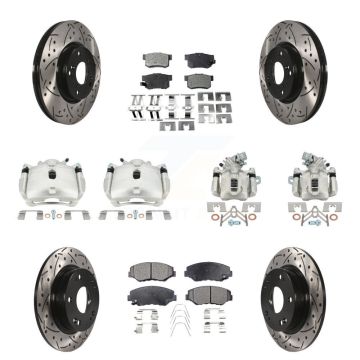 Front Rear Brake Caliper Drilled Slot Rotor Ceramic Pad Kit (10Pc) For Honda Civic Acura KCD-100267T