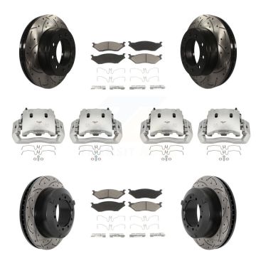Front Rear Brake Caliper Drill Slotted Rotor Ceramic Pad Kit (10Pc) For Ford F-450 Super KCD-100268C