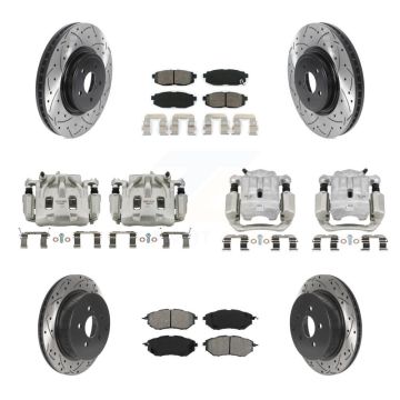 Front Rear Disc Brake Coated Caliper Drilled Slot Rotor Semi-Metallic Pad Kit (10Pc) For KCD-100268S