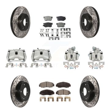 Front Rear Brake Coated Caliper Drill Slotted Rotor Ceramic Pad Kit (10Pc) For Acura CSX KCD-100268T