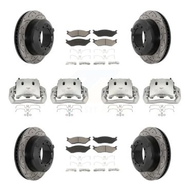 Front Rear Disc Brake Coated Caliper Drilled Slotted Rotors & Ceramic Pad Kit (10Pc) For KCD-100269C