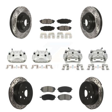 Front Rear Brake Coated Caliper Drill Slot Rotor Semi-Metallic Pad Kit (10Pc) For Subaru KCD-100269S