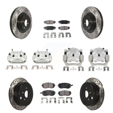 Front Rear Brake Caliper Drill Slot Rotor Semi-Metallic Pad Kit (10Pc) For Subaru Legacy KCD-100270P