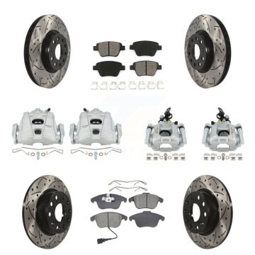 Front Rear Disc Brake Coated Caliper Drilled Slot Rotor Semi-Metallic Pad Kit (10Pc) For KCD-100270S