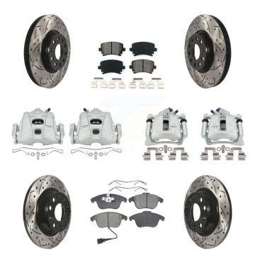Front Rear Disc Brake Coated Caliper Drilled Slot Rotor Semi-Metallic Pad Kit (10Pc) For KCD-100271S