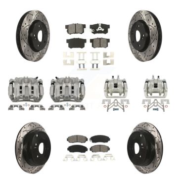 Front Rear Brake Caliper Drill Slotted Rotor Semi-Metallic Pad Kit (10Pc) For Honda CR-V KCD-100272S