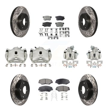 Front Rear Brake Caliper Drilled Slot Rotor Ceramic Pad Kit (10Pc) For Honda Civic Acura KCD-100272T