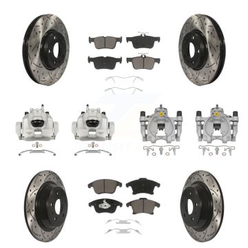 Front Rear Brake Caliper Drill Slot Rotor Ceramic Pad Kit (10Pc) For Ford Fusion Lincoln KCD-100273C
