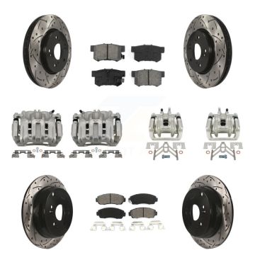 Front Rear Brake Caliper Drill Slotted Rotors Semi-Metallic Pad Kit (10Pc) For Acura RDX KCD-100273S