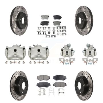 Front Rear Brake Coated Caliper Drill Slot Rotors Ceramic Pad Kit (10Pc) For Honda Civic KCD-100273T
