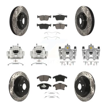 Front Rear Disc Brake Coated Caliper Drilled Slotted Rotors & Ceramic Pad Kit (10Pc) For KCD-100274C